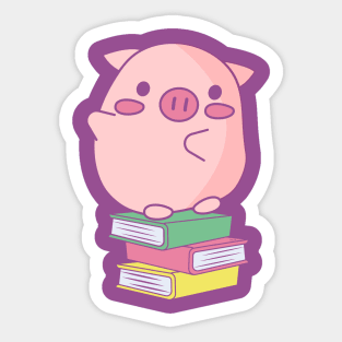 Cute Pink Piggy Sitting on Books Design Sticker